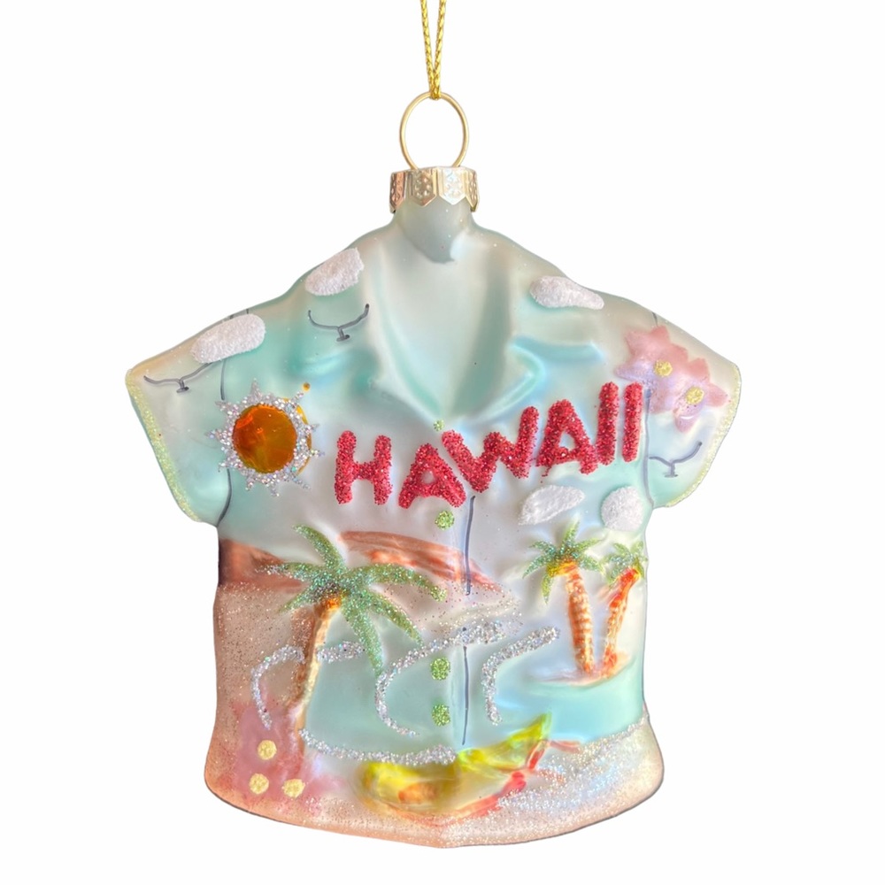 HAWAIIAN SHIRT BLOWN GLASS ORNAMENT